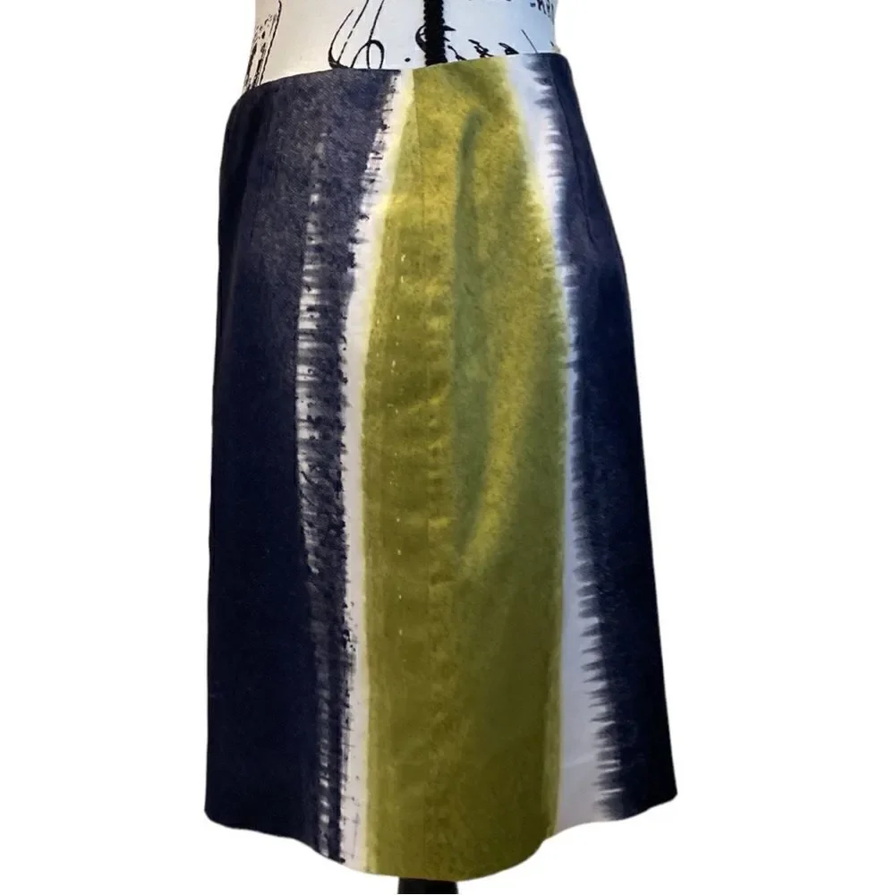 Tahari Mini Skirt Green White Black Color Block Skirt Size 6